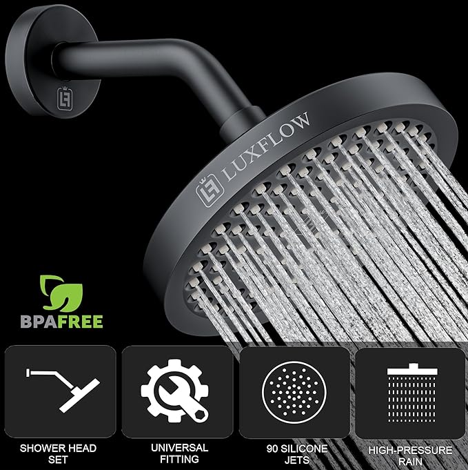 Luxflow 6in. High Pressure Shower Head (Matte Black)