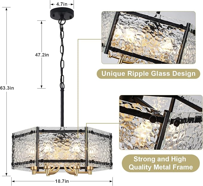 NZZD Black Water Ripple Glass Chandelier