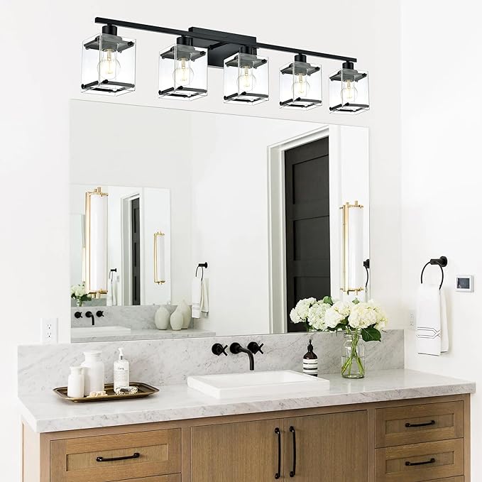 Teluce Modern 5-Light Vanity Light Fixture ( Black Finish )