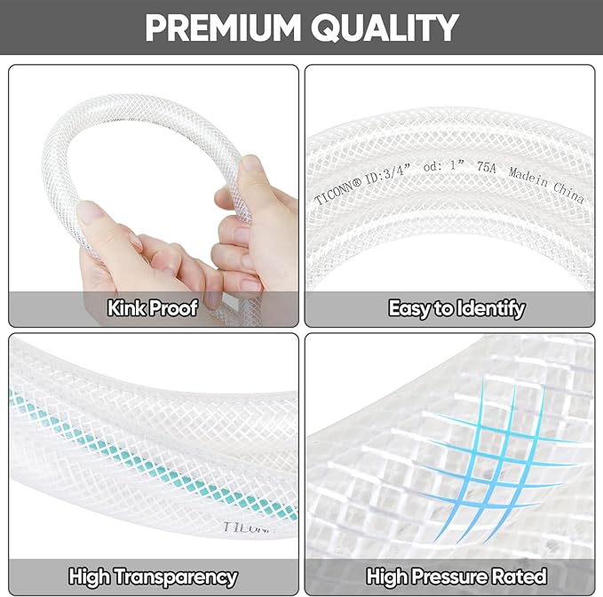 Ticonn Clear PVC Tubing 3/4" x 25ft.