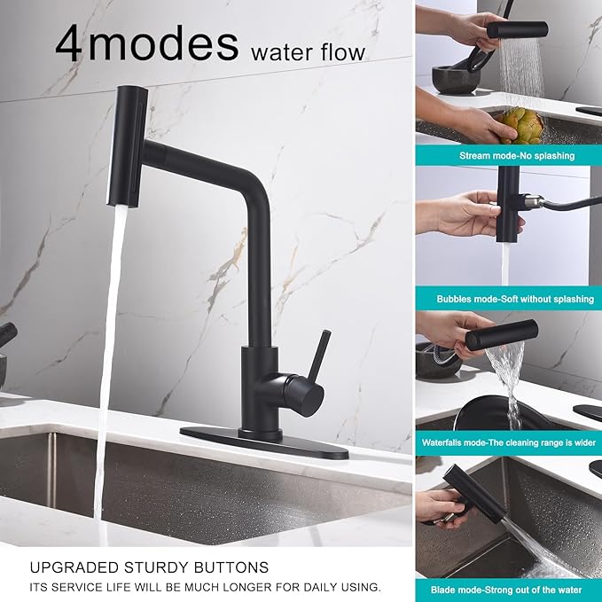 Tvane Black Pull-Down Kitchen Faucet