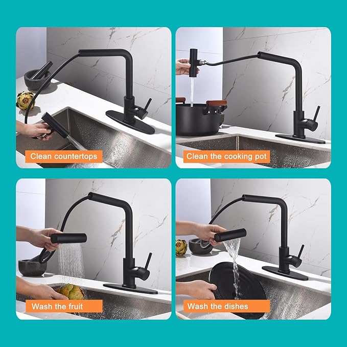 Tvane Black Pull-Down Kitchen Faucet