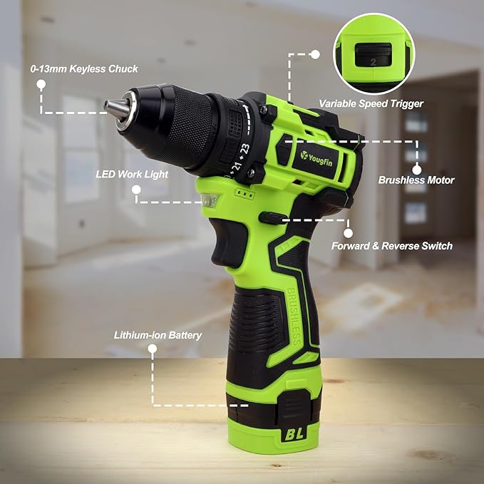 Yougfin 16.8V Cordless Brushless Drill Kit